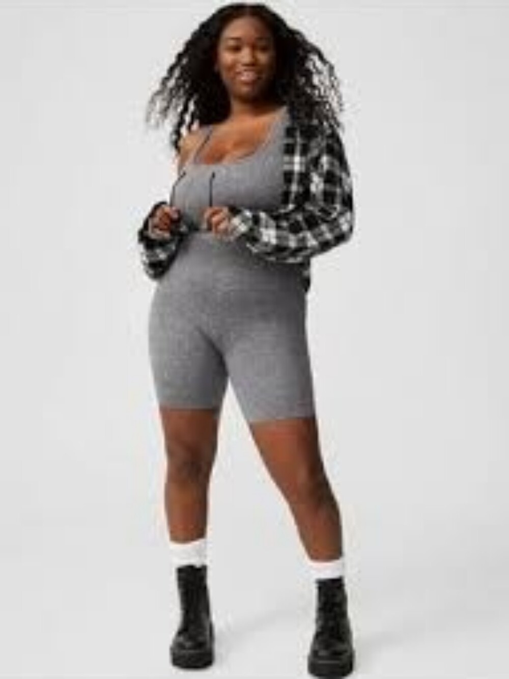 Torrid Heather Grey Seamless Rib Mid-Thigh Bodysuit